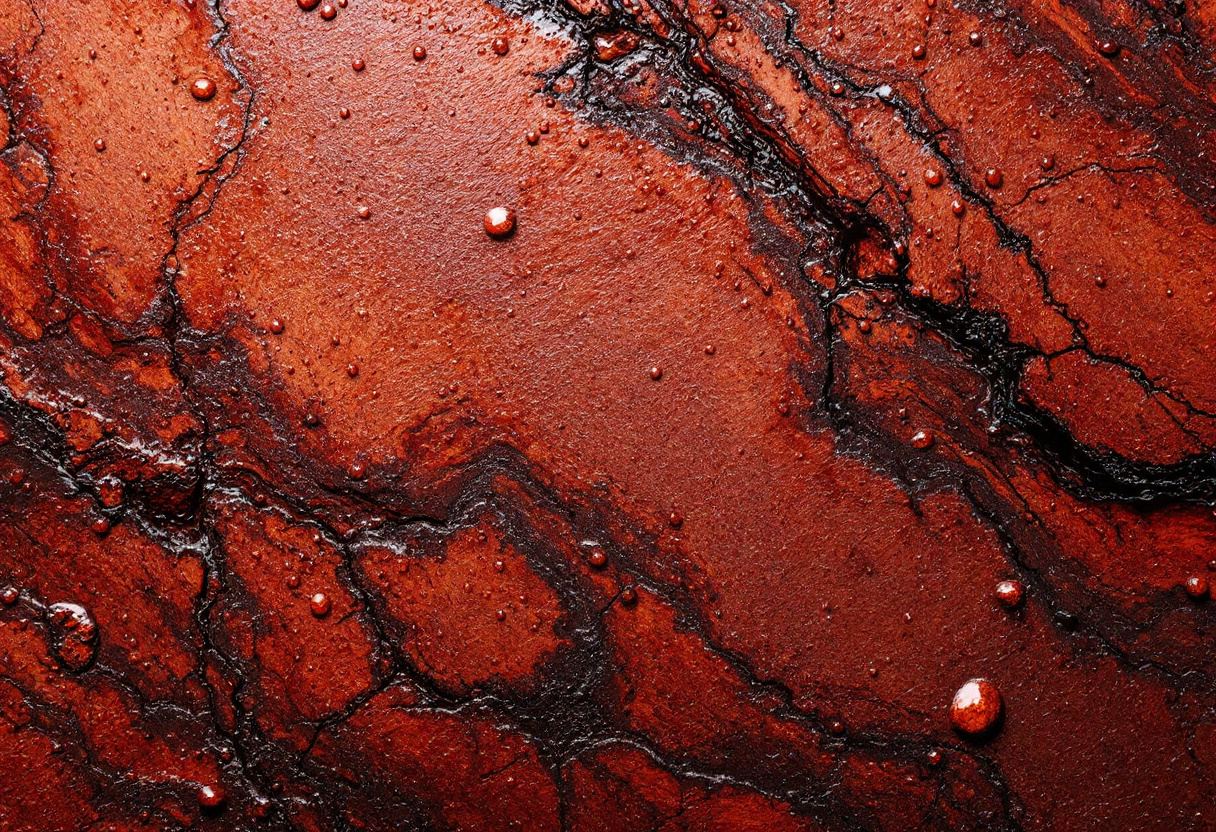 Wet red sandstone with rust and oxblood mineral grain